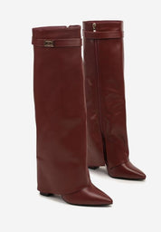 White block heel high boots