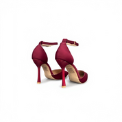 Burgundy stilettos with a thin heel