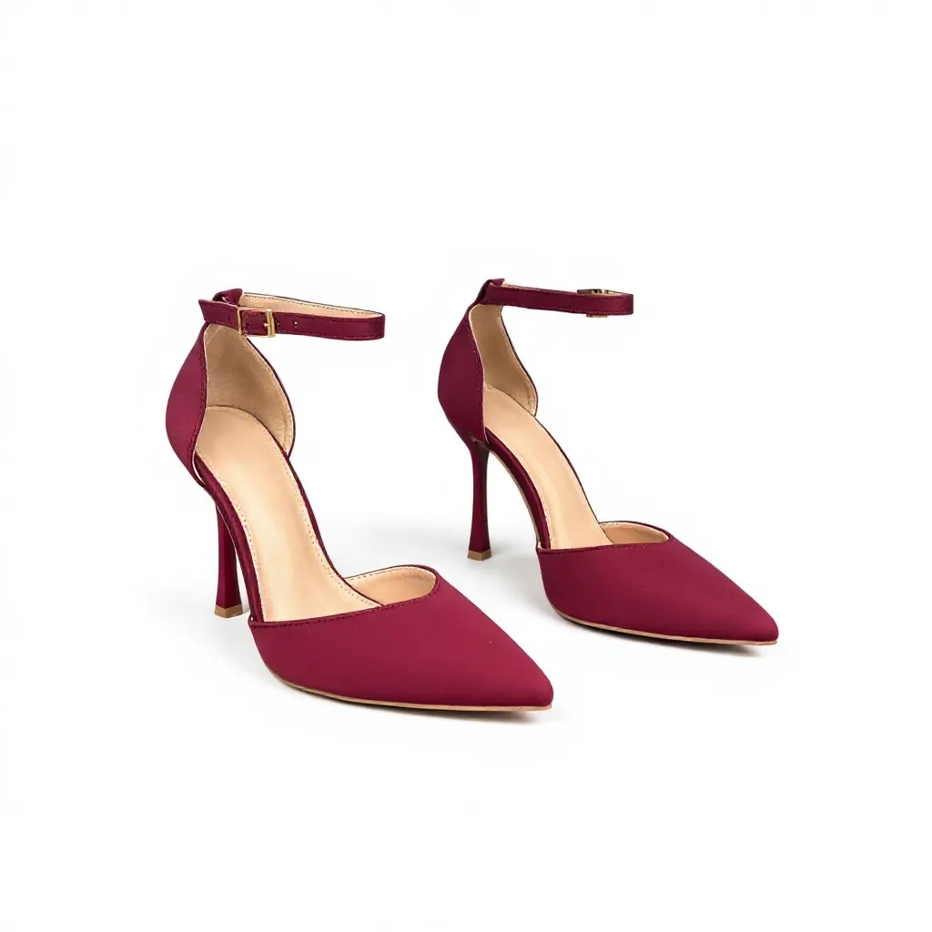 Burgundy stilettos with a thin heel