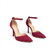 Burgundy stilettos with a thin heel