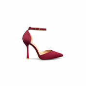 Burgundy stilettos with a thin heel