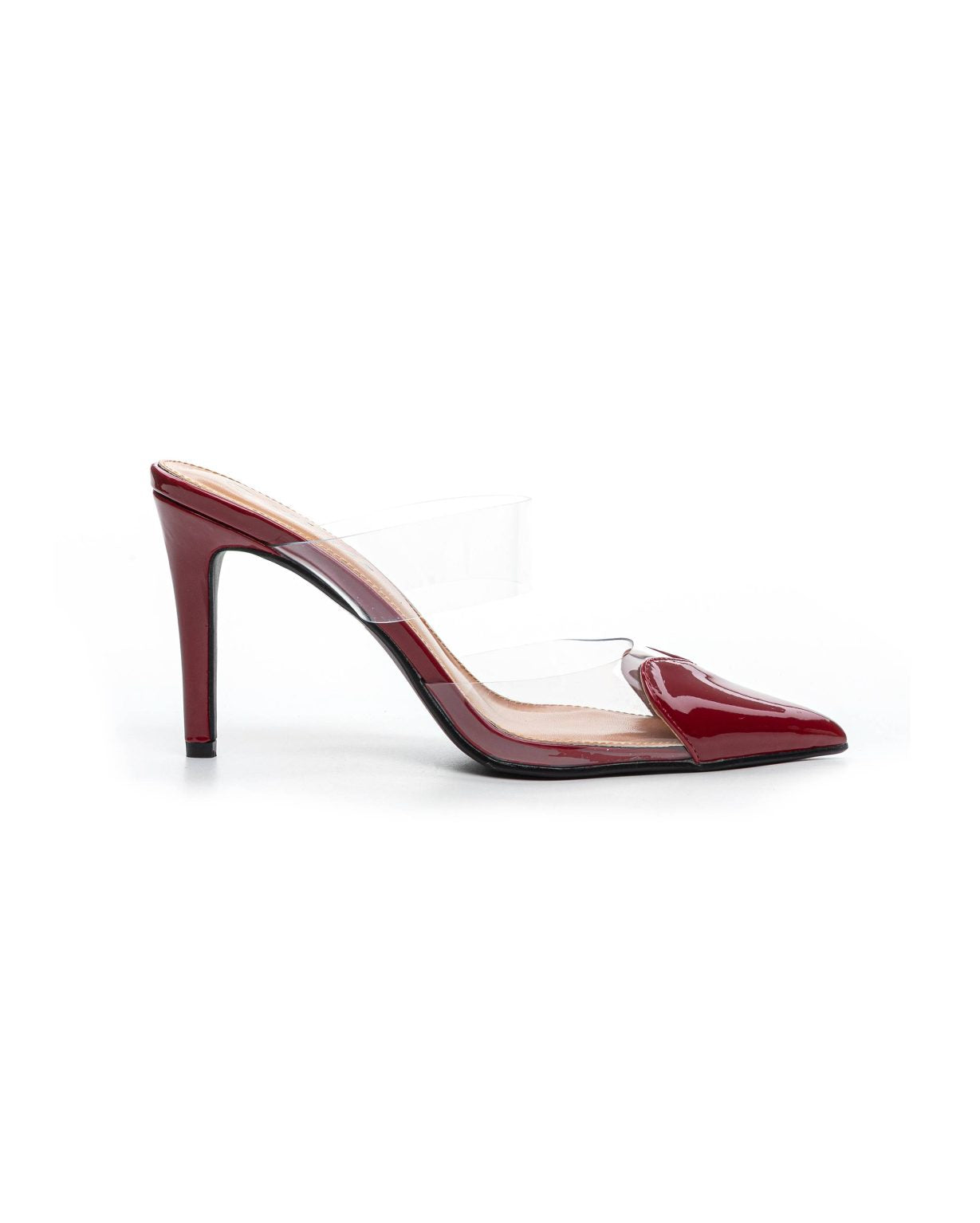 Burgundy stilettos with a thin heel