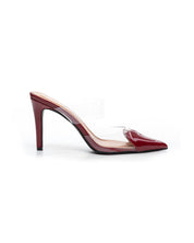 Burgundy stilettos with a thin heel