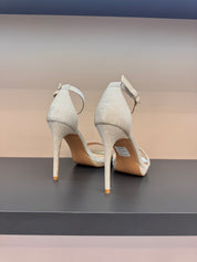 Champagne sandals with thin heels