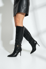 Black boots on a thin heel