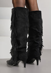 Black boots on a thin heel