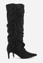 Black boots on a thin heel