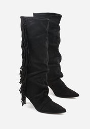 Black boots on a thin heel