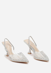 Silver heels on a thin heel