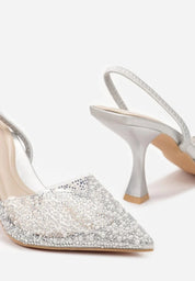 Silver heels on a thin heel