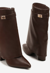 Brown folded block heel boots
