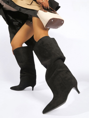 Crne brušene čizme na tanku petu