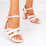 Fuchsia block heel sandals