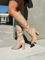 Nude block heel high boots