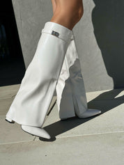 White block heel high boots