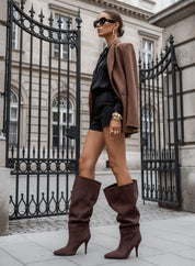 Brown brushed boots with a thin heel