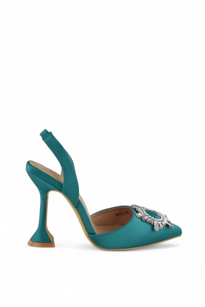 Green stilettos with a thin heel
