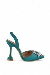 Green stilettos with a thin heel