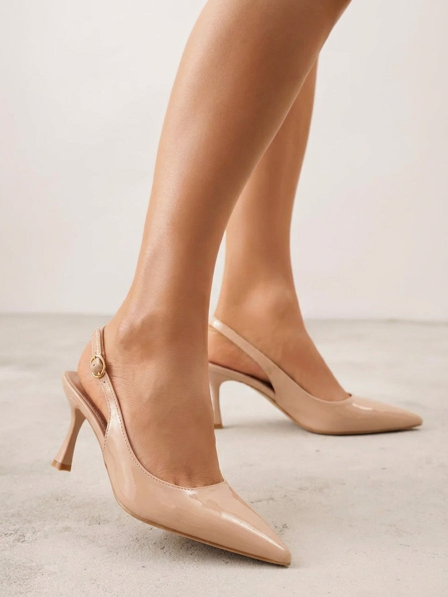 Beige sandals on a thin heel