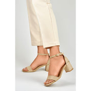 Beige block heel sandals