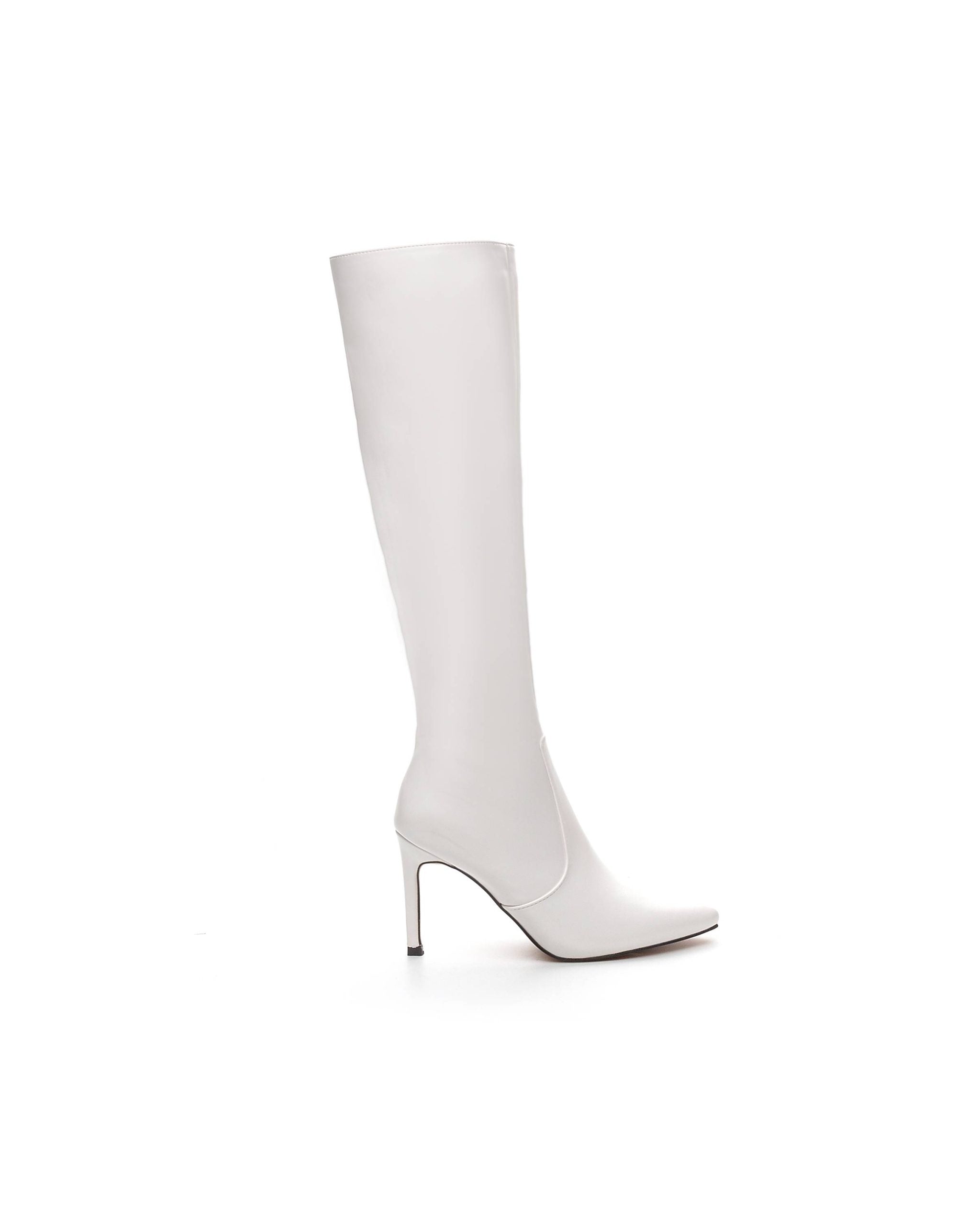 White boots with thin heels