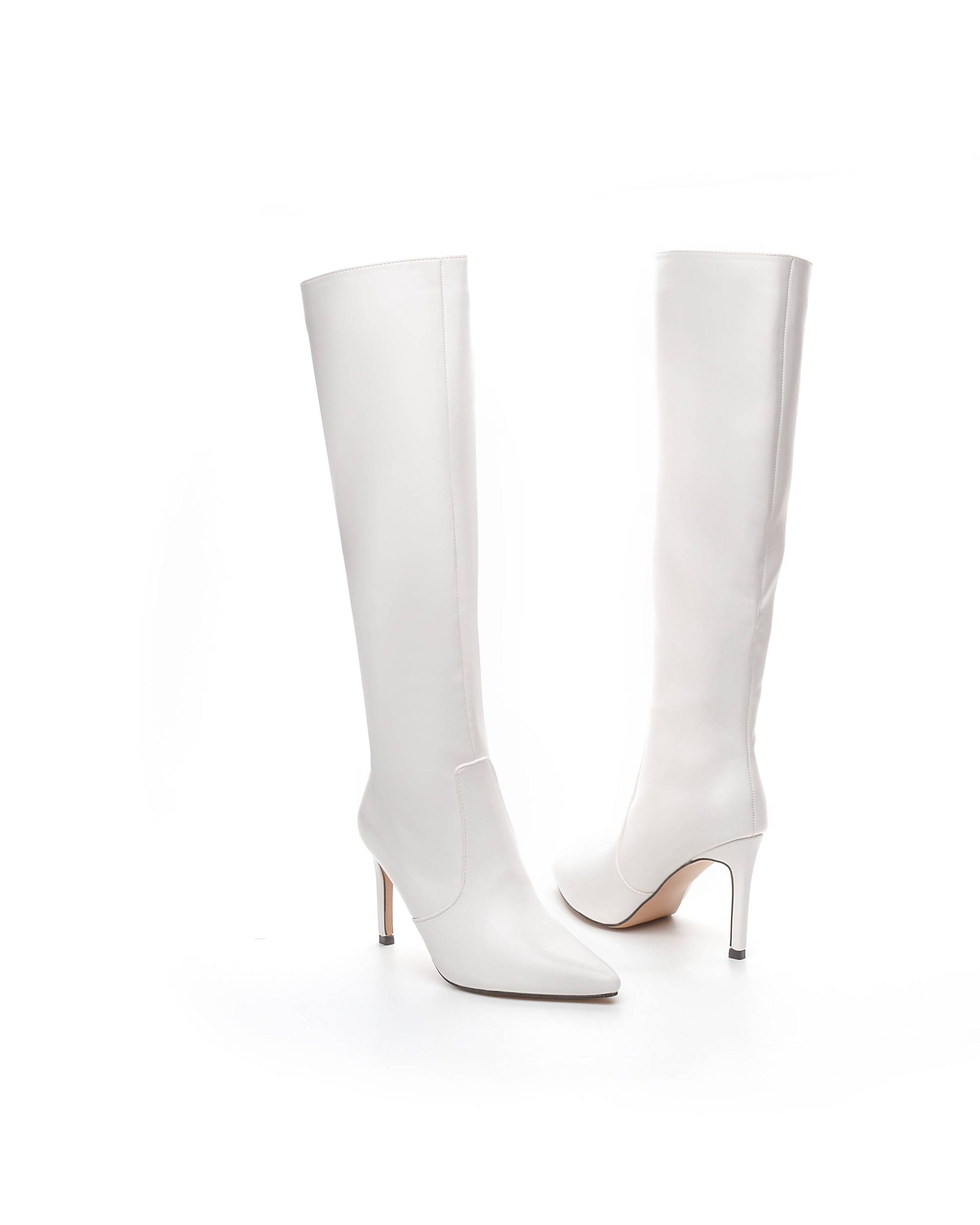 White boots with thin heels