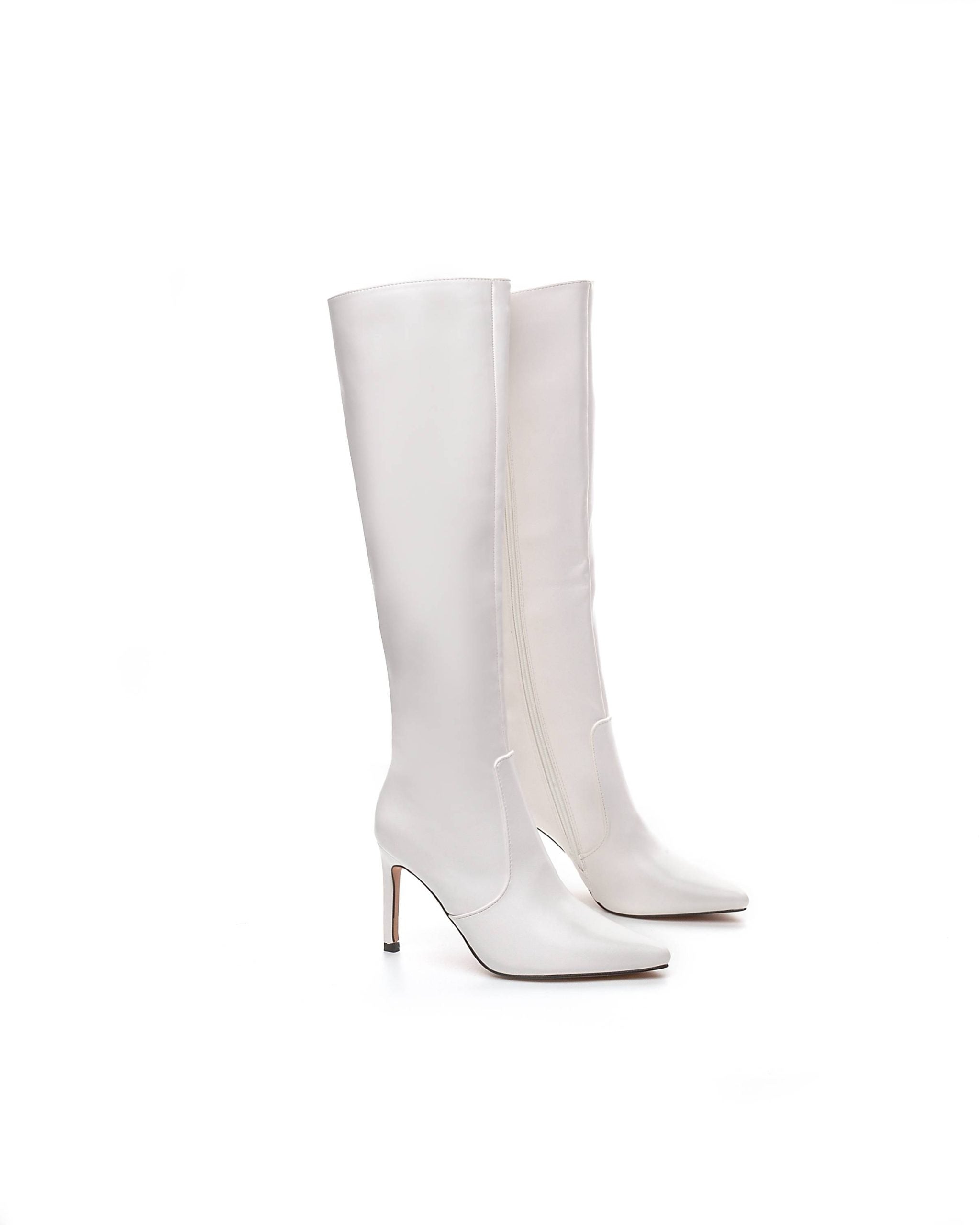 White boots with thin heels