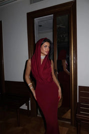 Bordo crvena maxi haljina - Cipelice