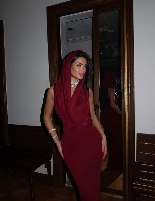 Bordo crvena maxi haljina - Cipelice