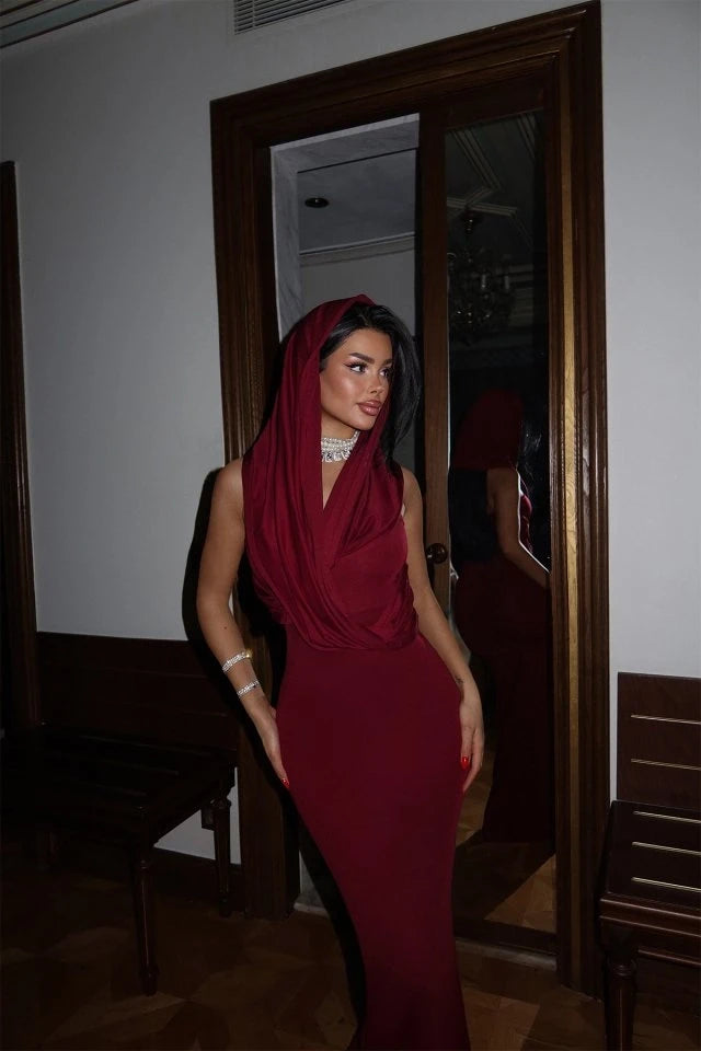 Bordo crvena maxi haljina - Cipelice