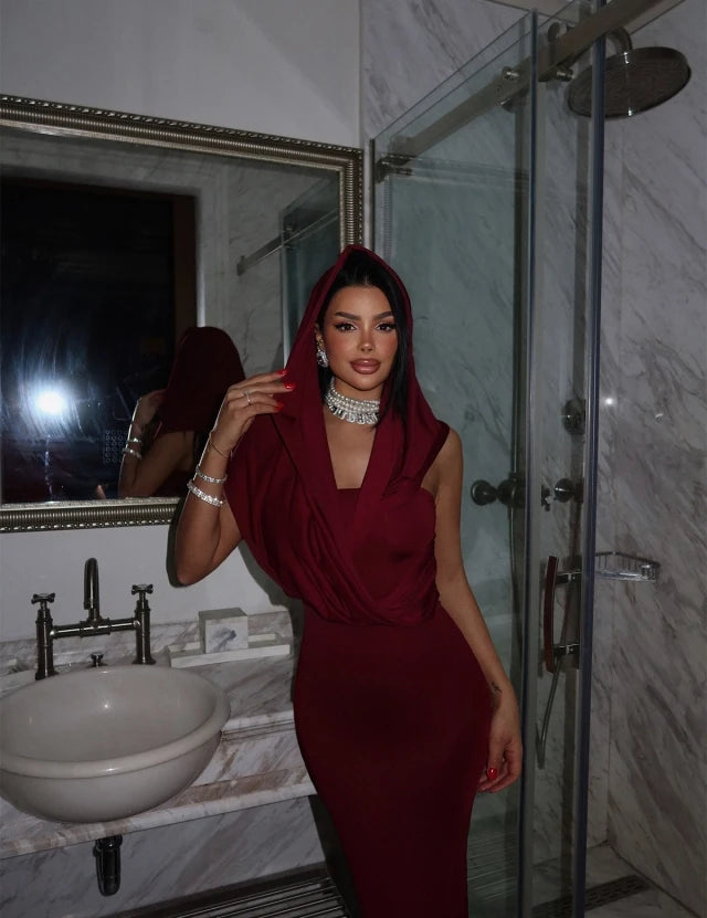 Bordo crvena maxi haljina - Cipelice