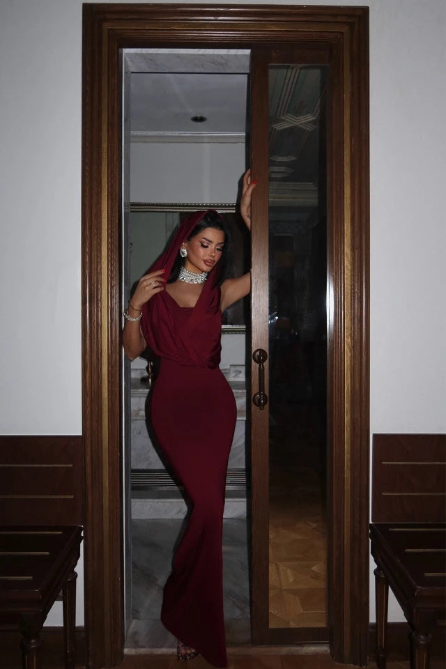 Bordo crvena maxi haljina - Cipelice