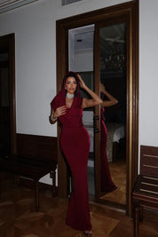 Bordo crvena maxi haljina - Cipelice