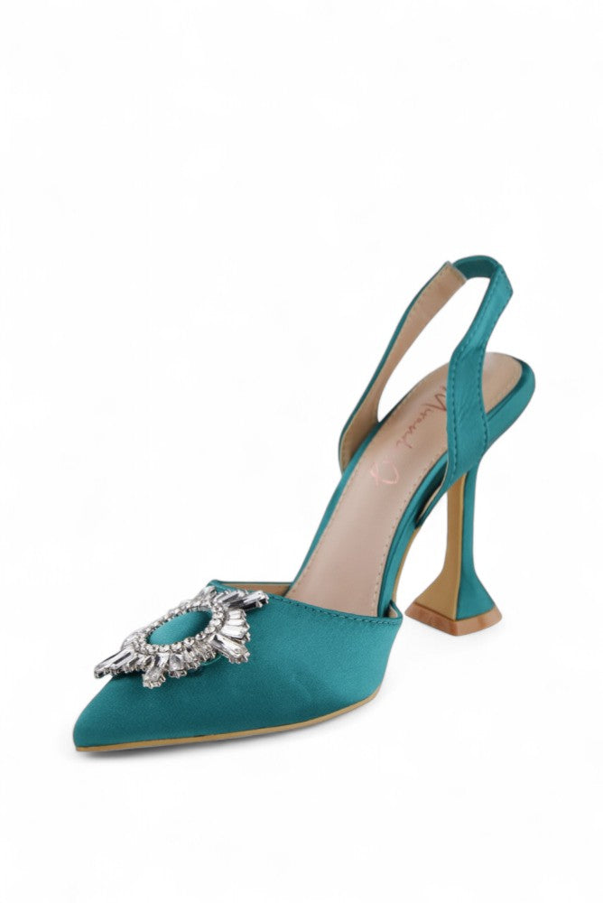 Green stilettos with a thin heel