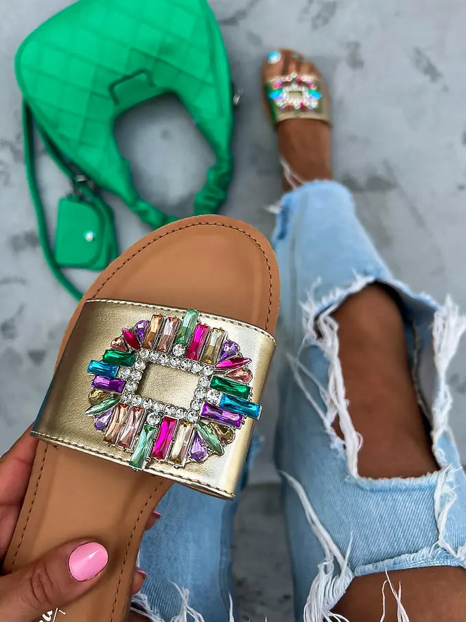 Gold flat slippers