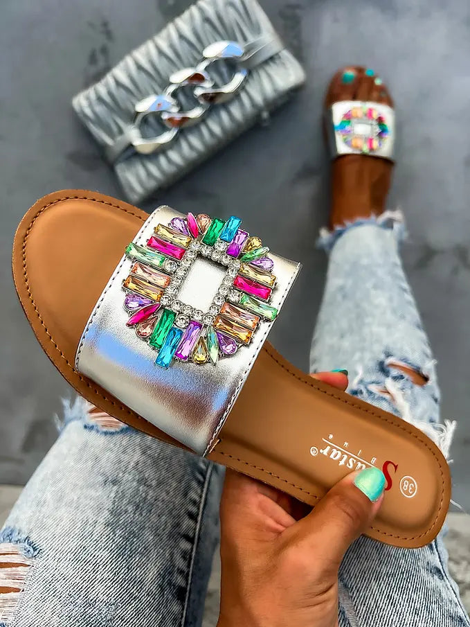 Silver flat slippers