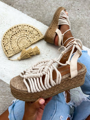 Beige high platform sandals