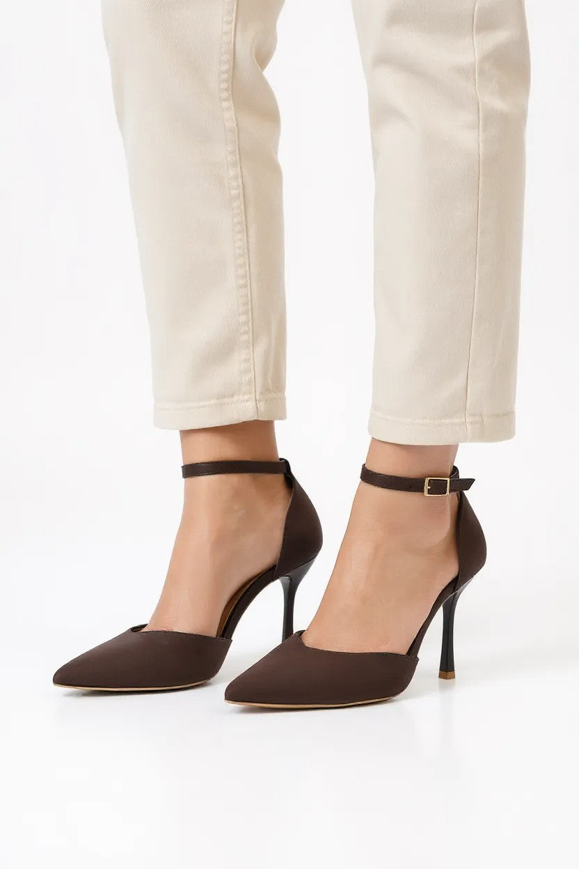 Brown stilettos with a thin heel