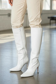White boots with thin heels