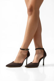 Brown stilettos with a thin heel