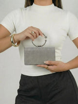 Crna šljokičasta večernja torbica