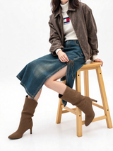 Camel brushed thin heel boots