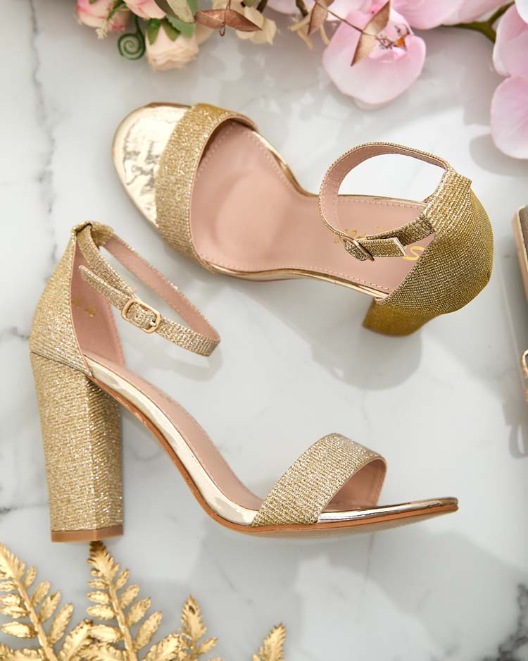 Gold block heel sandals