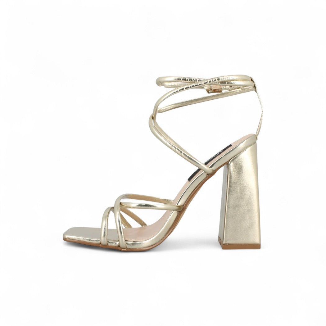 Gold block heel sandals