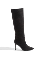 Black polished boots with a thin heel