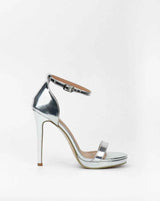 Silver sandals on a thin heel