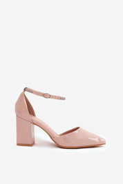 Beige block heel sandals