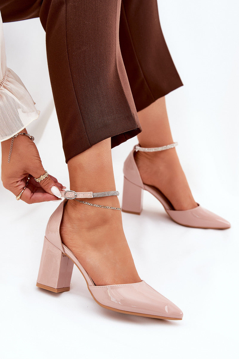 Beige block heel sandals