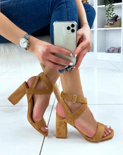 Camel block heel sandals