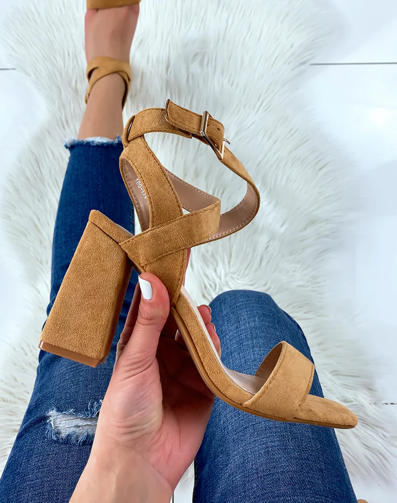 Camel block heel sandals